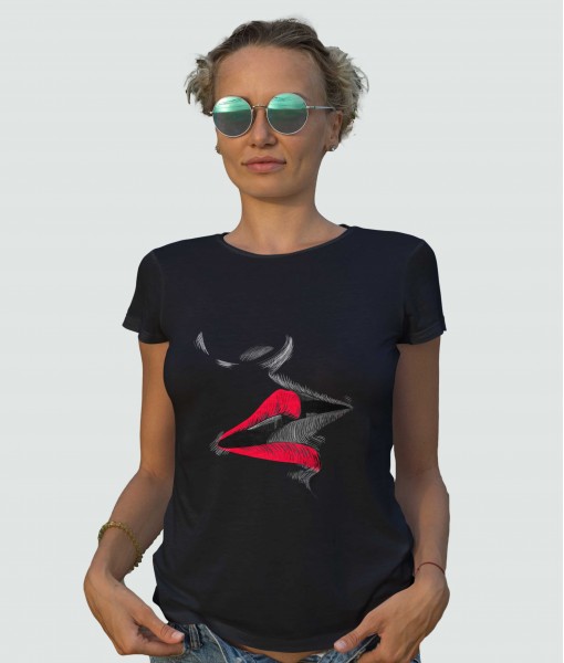 Дамска тениска с щампа Арт Kiss sketch red lips - TShirtArtShop.com